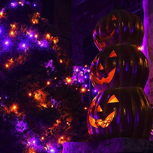 kemooie 500 LED Halloween Lights, 164FT 8 Lighting Modes Plug in Waterproof Fairy Lights for Outdoor Tree Lights Party Garden Balcony Halloween Decorations(Purple and Orange)