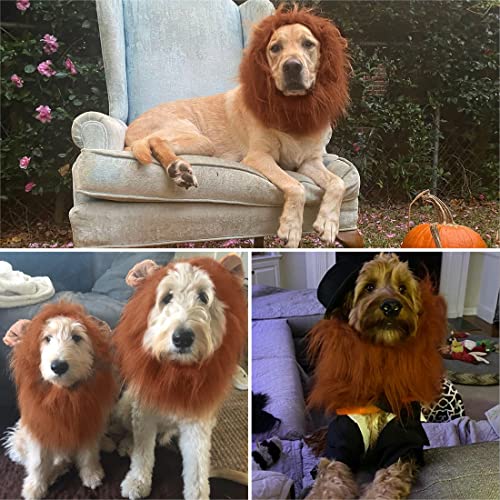CPPSLEE Lion Mane for Dog Costumes, Dog Lion Mane, Realistic Lion Wig for Medium to Large Sized Dogs, Large Dog Halloween Costumes, lion mane for dog， Halloween Costumes for Dogs (Dark Brown)
