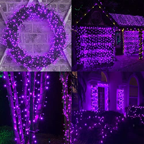 YIQU Purple 82FT 200 LED Extendable Halloween Lights for Outdoor/Indoor, 8 Lighting Modes Plug in String Lights for Halloween Decorations Bedroom Party Decor Room Garden Patio Tree (Purple)