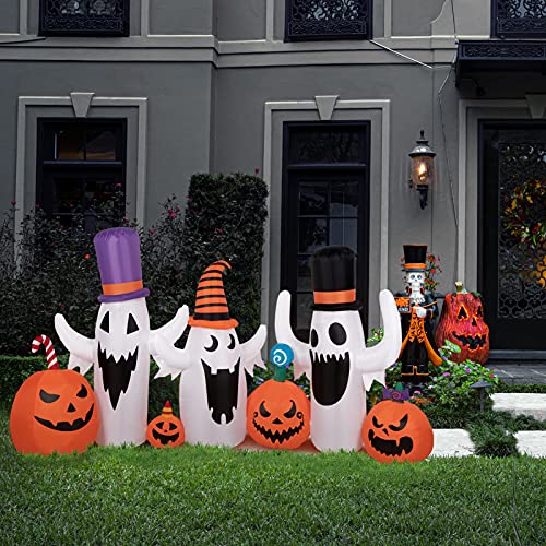 DECORLIFE 8 FT Halloween Inflatables, Pumpkin and Ghost, Halloween Outdoor Decoration with Built-in LED Lights, Blow Up Halloween Decoration for Yard, Lawn, Garden Décor