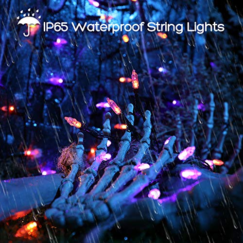 LYHOPE Orange & Purple Halloween Lights, 33ft 100 LED Halloween Decoration Lights Waterproof 8 Modes Battery Operated String Lights for Outdoor & Indoor,Tree, Wreaths, Holiday, Party Decor