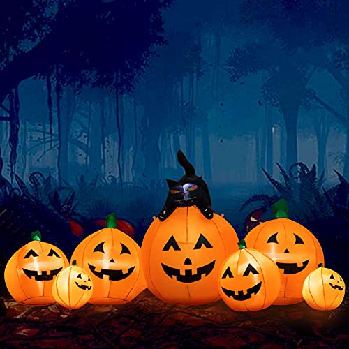 HBlife 8 FT Halloween Inflatables Outdoor Decorations Pumpkin, Animated Witch's Cat Blow Up Pumpkin with Build-in LEDs, Inflatable Decoration for Front Yard, Porch, Lawn or Halloween Party