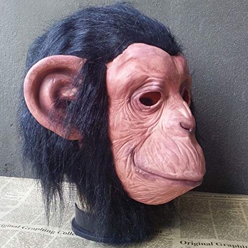 Halloween Gorilla Mask, Novelty Monkey Orangutan Chimp Maks Costume Cosplay, Latex Animal Mask with Hair Dress Up for Halloween Party Black
