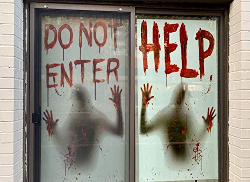 Angmart 2PCS Halloween Giant Bloody Window Posters Window Clings Party Decoration Haunted House Door Cover Creepy School Dormitory Window 60" x 60"