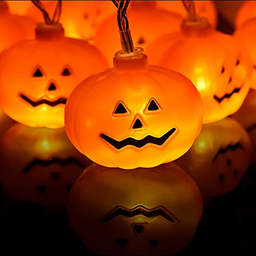 Halloween Lights,20FT 40 LEDs Halloween String Lights,LED Pumpkin Lights, Holiday Lights for Outdoor Decor,Battery Operated 8 Mode Waterproof Pumpkin String Lights for Halloween Party Decorations