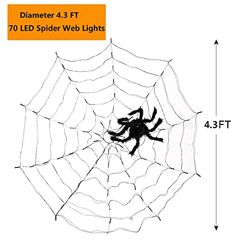 Anycosy Halloween Spider Web Lights, 80 LED Waterproof with 5 Black Spider, Halloween Lights 8 Modes, for Indoor/Outdoor Halloween Decor (4.3 FT, Orange)