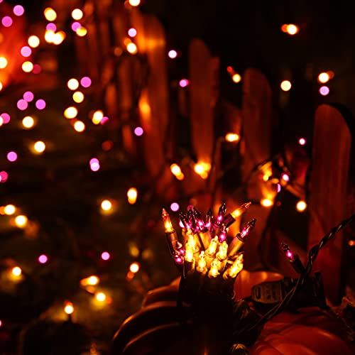 Toodour Orange & Purple Halloween Lights, 33ft 100 Count Incandescent Halloween String Lights, UL Certified Connectable Mini Bulbs Halloween Lights for Outdoor, Indoor, Garden, Porch, Halloween Decor