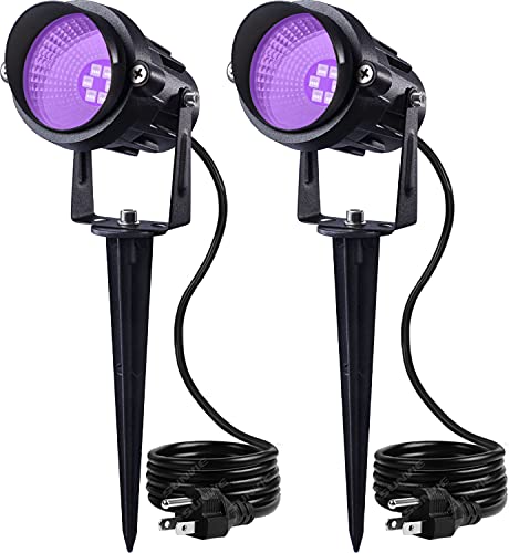 SUNVIE Halloween Spotlight Outdoor 12W Black Light LED Outdoor Blacklight Waterproof Spot Black Lights with US Plug for Glow Party Stage Lighting Body Paint Fluorescent Poster Glow in The Dark, 2 Pack