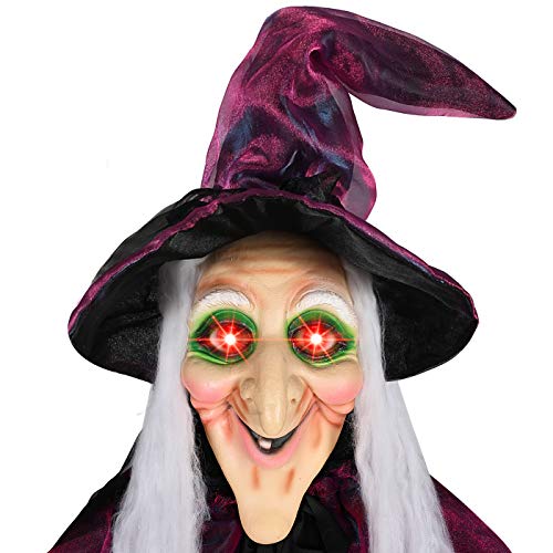 AYOGU1 71" Hanging Talking Witch, Animated Witch Indoor Outdoor Halloween Decoration, Large Life-Size Halloween Decor Prop