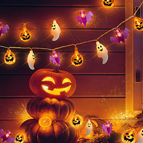 TMXP Halloween String Lights, 16.4ft 50 LEDs Halloween Decoration Lights ,3 in 1 Battery Powered with 8 Lighting Modes for Window Porch Stair Indoor and Outdoor Halloween Decor (3 in 1), White