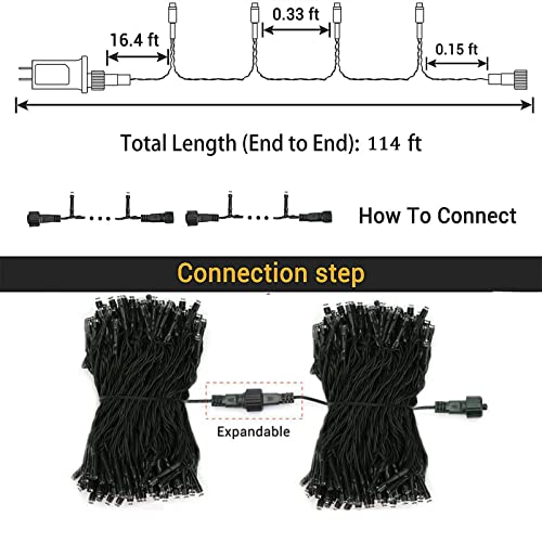 Orange and Purple Halloween Lights, 114ft 300 LED Halloween String Lights with 8 Modes, Waterproof Plug in Orange Purple Fairy Lights for Halloween Party, Garden, Indoor Outdoor Halloween Decor