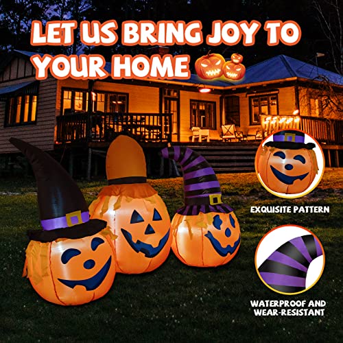 GOOSH 6.56ft Halloween Inflatables Outdoor Pumpkin Combo with Wizard hat Blow Up Yard Decoration Clearance with LED Lights Built-in for Holiday Party Yard Garden