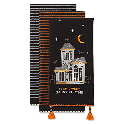 DII Happy Halloween Dishtowel Collection Embellished Cotton Kitchen Hand Towel Set, 18x28, Home Sweet Haunted Home, 3 Count