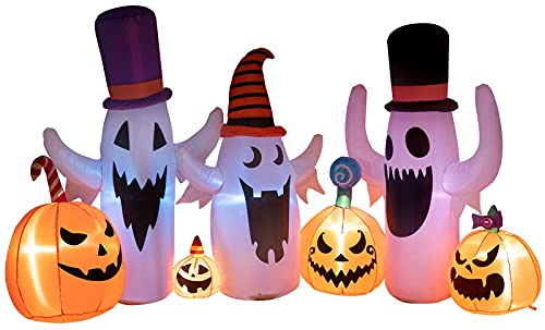 DECORLIFE 8 FT Halloween Inflatables, Pumpkin and Ghost, Halloween Outdoor Decoration with Built-in LED Lights, Blow Up Halloween Decoration for Yard, Lawn, Garden Décor