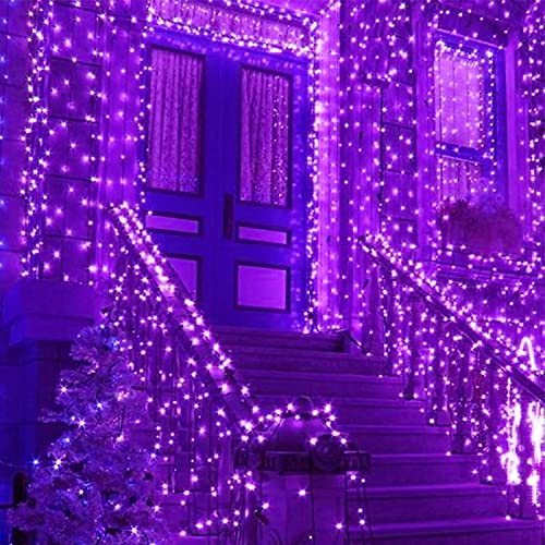 YIQU Purple 82FT 200 LED Extendable Halloween Lights for Outdoor/Indoor, 8 Lighting Modes Plug in String Lights for Halloween Decorations Bedroom Party Decor Room Garden Patio Tree (Purple)