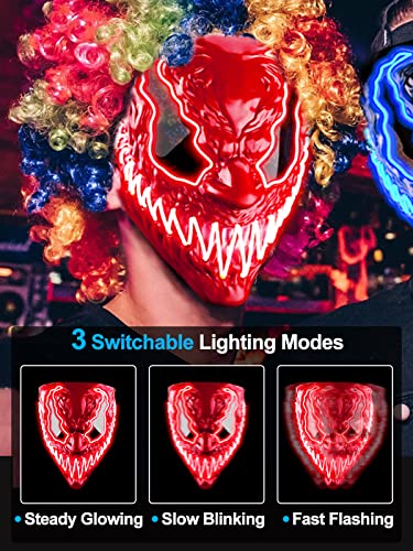 Venobat Halloween Mask - 2 Pack Led Light Up Masks Scary Neon Glow Mask Cool Halloween Costume for Adults Kids Men Women