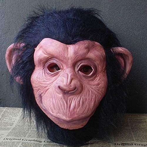 Halloween Gorilla Mask, Novelty Monkey Orangutan Chimp Maks Costume Cosplay, Latex Animal Mask with Hair Dress Up for Halloween Party Black