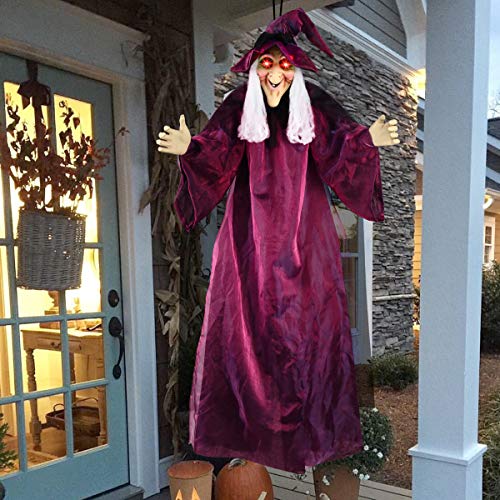 AYOGU1 71" Hanging Talking Witch, Animated Witch Indoor Outdoor Halloween Decoration, Large Life-Size Halloween Decor Prop