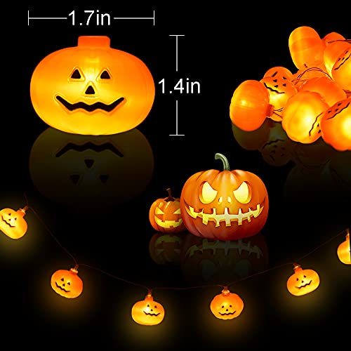 Halloween Lights,20FT 40 LEDs Halloween String Lights,LED Pumpkin Lights, Holiday Lights for Outdoor Decor,Battery Operated 8 Mode Waterproof Pumpkin String Lights for Halloween Party Decorations