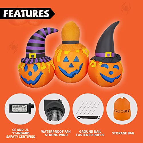 GOOSH 6.56ft Halloween Inflatables Outdoor Pumpkin Combo with Wizard hat Blow Up Yard Decoration Clearance with LED Lights Built-in for Holiday Party Yard Garden