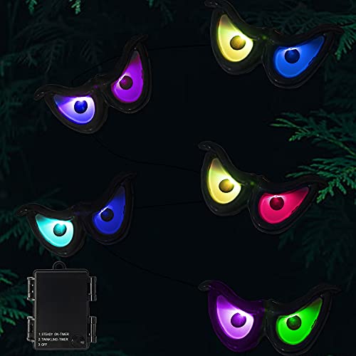 DAZZLE BRIGHT 10 LED RGB Flashing Eyes String Halloween Lights, Light up Battery Operated Waterproof Decorations for Indoor Outdoor Room Yard Garden Party Carnival Supplies