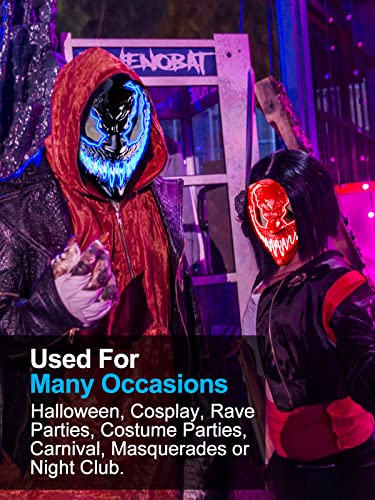 Venobat Halloween Mask - 2 Pack Led Light Up Masks Scary Neon Glow Mask Cool Halloween Costume for Adults Kids Men Women