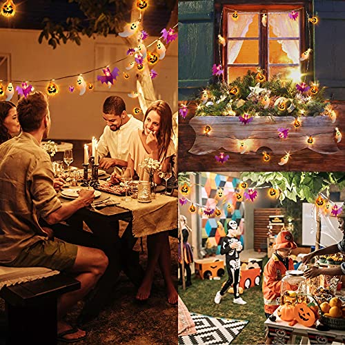 TMXP Halloween String Lights, 16.4ft 50 LEDs Halloween Decoration Lights ,3 in 1 Battery Powered with 8 Lighting Modes for Window Porch Stair Indoor and Outdoor Halloween Decor (3 in 1), White