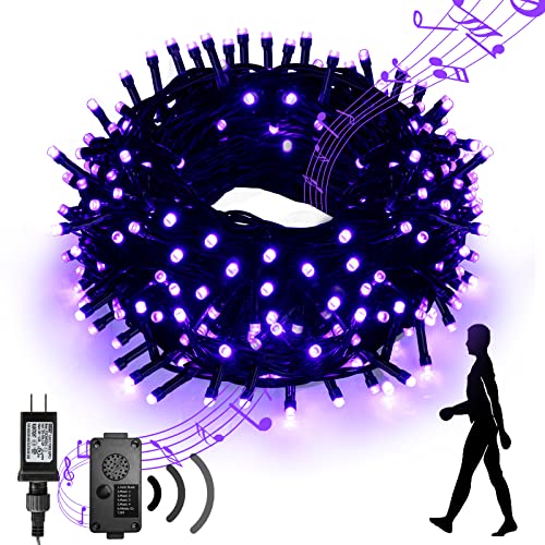 PEIDUO Halloween Decorations, 82 Ft Purple String Lights 200 LED, Motion Sensor Controller Sync with Spooky Music, Twinkle Fairy Lights for Outdoor Indoor Decor Christmas Party Bedroom Decorations