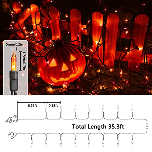 Toodour Orange & Purple Halloween Lights, 33ft 100 Count Incandescent Halloween String Lights, UL Certified Connectable Mini Bulbs Halloween Lights for Outdoor, Indoor, Garden, Porch, Halloween Decor