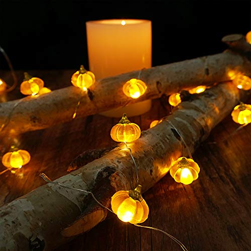 BOHON Halloween Lights 3D Jack-o-Lantern 10ft 30 LEDs Pumpkin String Lights Battery Powered Orange Lights for Halloween Party Indoor Fall Outdoor Harvest Thanksgiving Decorations