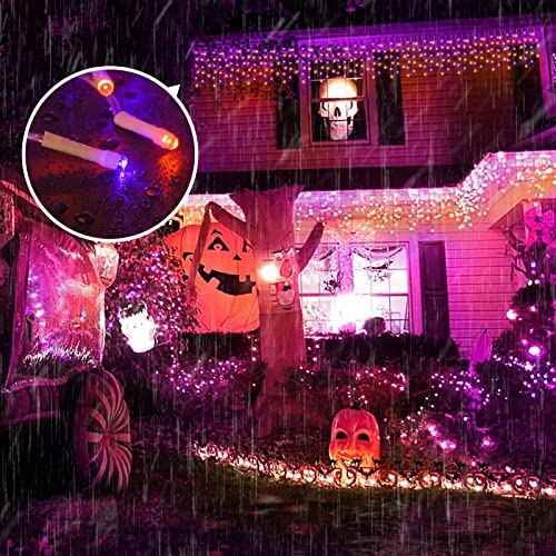 Hezbjiti Halloween Lights Decorations Outdoor Orange & Purple 400 LED 32.8 FT 8 Modes 75 Drops Fairy String Curtain Lights for Halloween Decor Eaves Window Party Yard Garden Indoor
