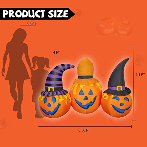 GOOSH 6.56ft Halloween Inflatables Outdoor Pumpkin Combo with Wizard hat Blow Up Yard Decoration Clearance with LED Lights Built-in for Holiday Party Yard Garden