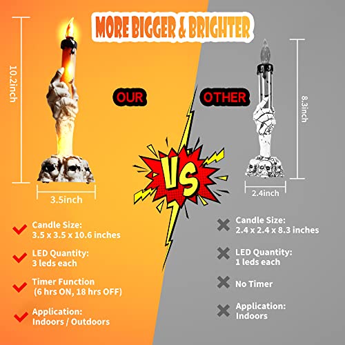 Halloween Decorations, HOUNE Lighted Skeleton Hands Hold Candle With Stakes, 15 LED Warm White Lights Waterproof Battery Operated with Timer, Light Up for Halloween Party, Indoor Outdoor Decor(5 Pack)