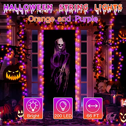 Ollny Halloween Lights outdoor - 200LED 66FT Orange and Purple Halloween Decorations Waterproof Plug in with Timer 8 Modes and Memory Function Christmas Fairy String Lights Indoor for House Yard Party