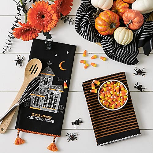 DII Happy Halloween Dishtowel Collection Embellished Cotton Kitchen Hand Towel Set, 18x28, Home Sweet Haunted Home, 3 Count