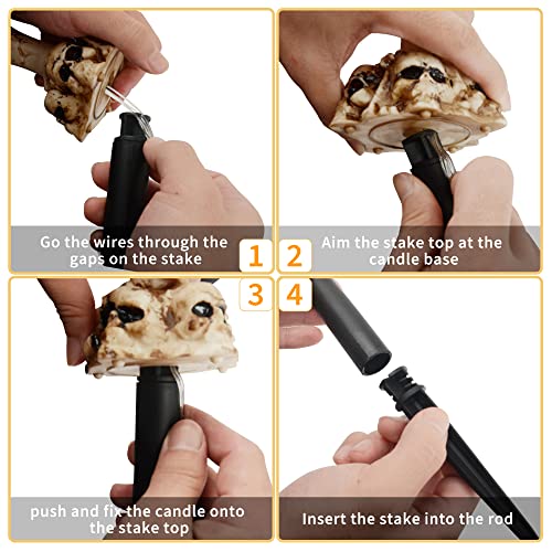 Halloween Decorations, HOUNE Lighted Skeleton Hands Hold Candle With Stakes, 15 LED Warm White Lights Waterproof Battery Operated with Timer, Light Up for Halloween Party, Indoor Outdoor Decor(5 Pack)