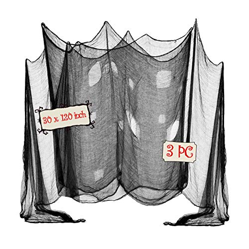 OZMI Halloween Creepy Cloth, 120 x 30 Inch Pack of 3 Scary Spooky Cloth Creepy Gauze, Freaky Loose Weave Creepy Cloth, Decorations for Haunted Houses Props Halloween Wall Outdoor Indoor Decor (Black)