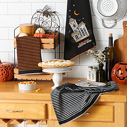 DII Happy Halloween Dishtowel Collection Embellished Cotton Kitchen Hand Towel Set, 18x28, Home Sweet Haunted Home, 3 Count