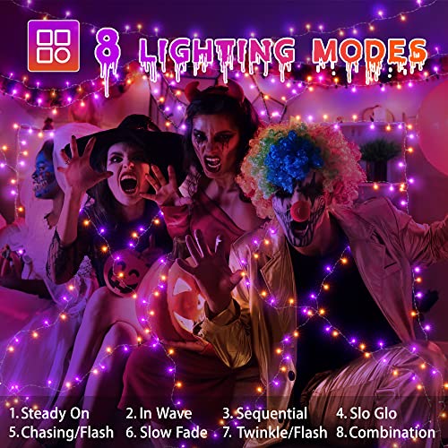 Ollny Halloween Lights outdoor - 200LED 66FT Orange and Purple Halloween Decorations Waterproof Plug in with Timer 8 Modes and Memory Function Christmas Fairy String Lights Indoor for House Yard Party