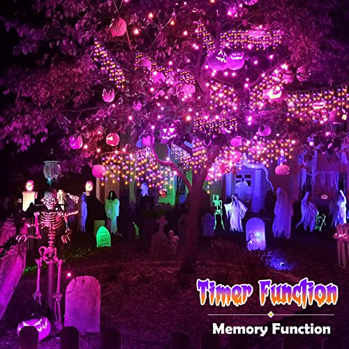 Hezbjiti Halloween Lights Decorations Outdoor Orange & Purple 400 LED 32.8 FT 8 Modes 75 Drops Fairy String Curtain Lights for Halloween Decor Eaves Window Party Yard Garden Indoor