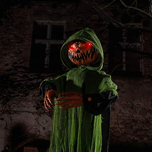 HollyHOME Animated Hanging Jack-O'-Lantern with Glowing Head and Creepy Sound Halloween Outdoor Decoration Haunted House Prop Decor 48 Inch