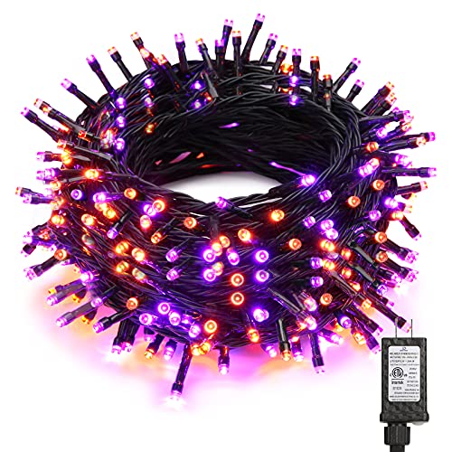 Orange & Purple Halloween Lights, 98.42ft 300 LED Orange Lights, Connectable 8 Modes Halloween String Lights, Plug in Twinkle Purple Halloween Lights Waterproof for Holiday Party Home Decor