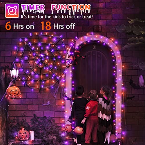 Ollny Halloween Lights outdoor - 200LED 66FT Orange and Purple Halloween Decorations Waterproof Plug in with Timer 8 Modes and Memory Function Christmas Fairy String Lights Indoor for House Yard Party