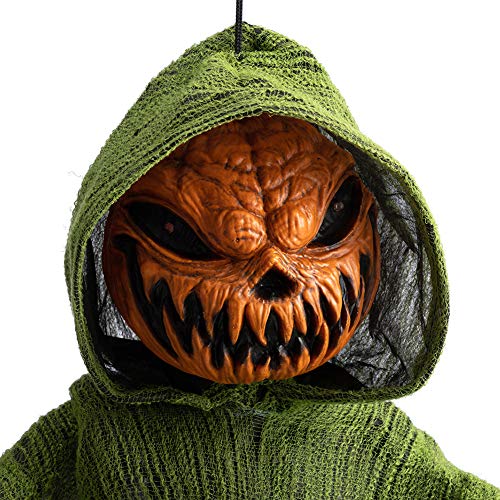 HollyHOME Animated Hanging Jack-O'-Lantern with Glowing Head and Creepy Sound Halloween Outdoor Decoration Haunted House Prop Decor 48 Inch