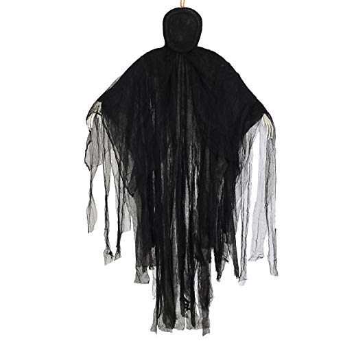 NEWBEA 5 Ft Halloween Hanging Grim Reaper, Creepy Faceless Ghost Large Life-Size Halloween Decor Prop