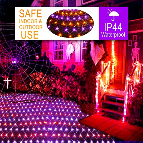 Heceltt Halloween Lights Outdoor, 200LED 9.8X6.6ft Net Lights Halloween Decorations 8 Modes Plug in with Remote for Bush Fence Garden Roof Xmas Indoor Outdoor (Purple and Orange)