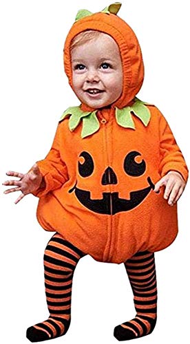 Infant Toddler Baby Girls Boys Halloween Pumpkin Costumes Cute Hooded Romper Top Leggings Pants Outfit Clothes Set (12-18 Months, Orange Hoodie+stripe Pants)