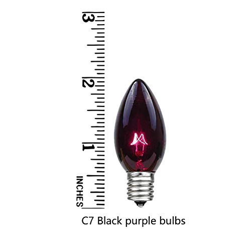 GOOTHY 25 Pack C7 Halloween Replacement Light Bulbs, Transparent Black Light Purple Christmas Lights for Outdoor Patio String Lights, C7/E12 Candelabra Base, 5 Watt, Dark Purple