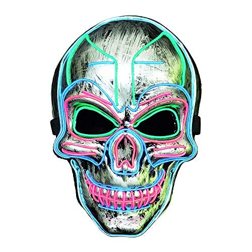 LUKAT LED Halloween Mask, Scary Halloween Costume Mask with EL Wire Light up 3 Flashing-Modes and Soft Sponge for Halloween Cosplay Costume Masquerade Parties, Carnival, Gifts