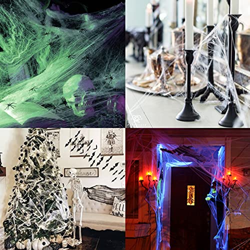 1200 sqft Spider Webs Halloween Decorations, Super Stretch DIY Mega Cobwebs White Webbing with 100 Plastic Fake Spiders Spooky Haunted House Yard Lawn Patio Tablecover Home Office Tree Creepy Scene Props Indoor Outdoor Decor Halloween Party Supplies (300g/10.58 oz)